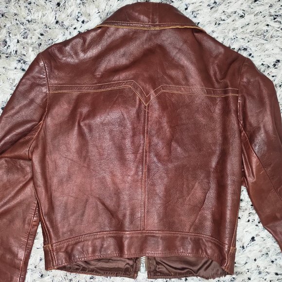 Iconic 70s Brown Leather Bomber Jacket - Picture 12 of 12